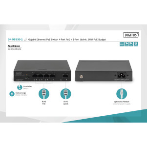 DIGITUS Switch 4 Porte Gigabit PoE Unmanaged, 1 Uplink