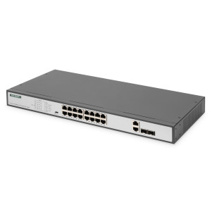 DIGITUS Fast Ethernet PoE Switch 16 porte, 19" Unmanaged, 2 porte Uplink