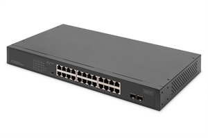 DIGITUS Switch di rete Gigabit a 24 porte, 19 pollici, non gestito, 2 porte uplink, SFP