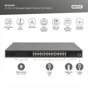 DIGITUS Switch Gigabit Ethernet PoE gestito L2 24 porte