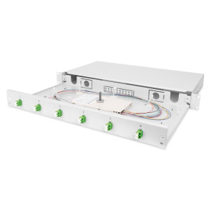 Scatola di giunzione per fibre ottiche, assemblata, 6x LC-APC DX, OS2