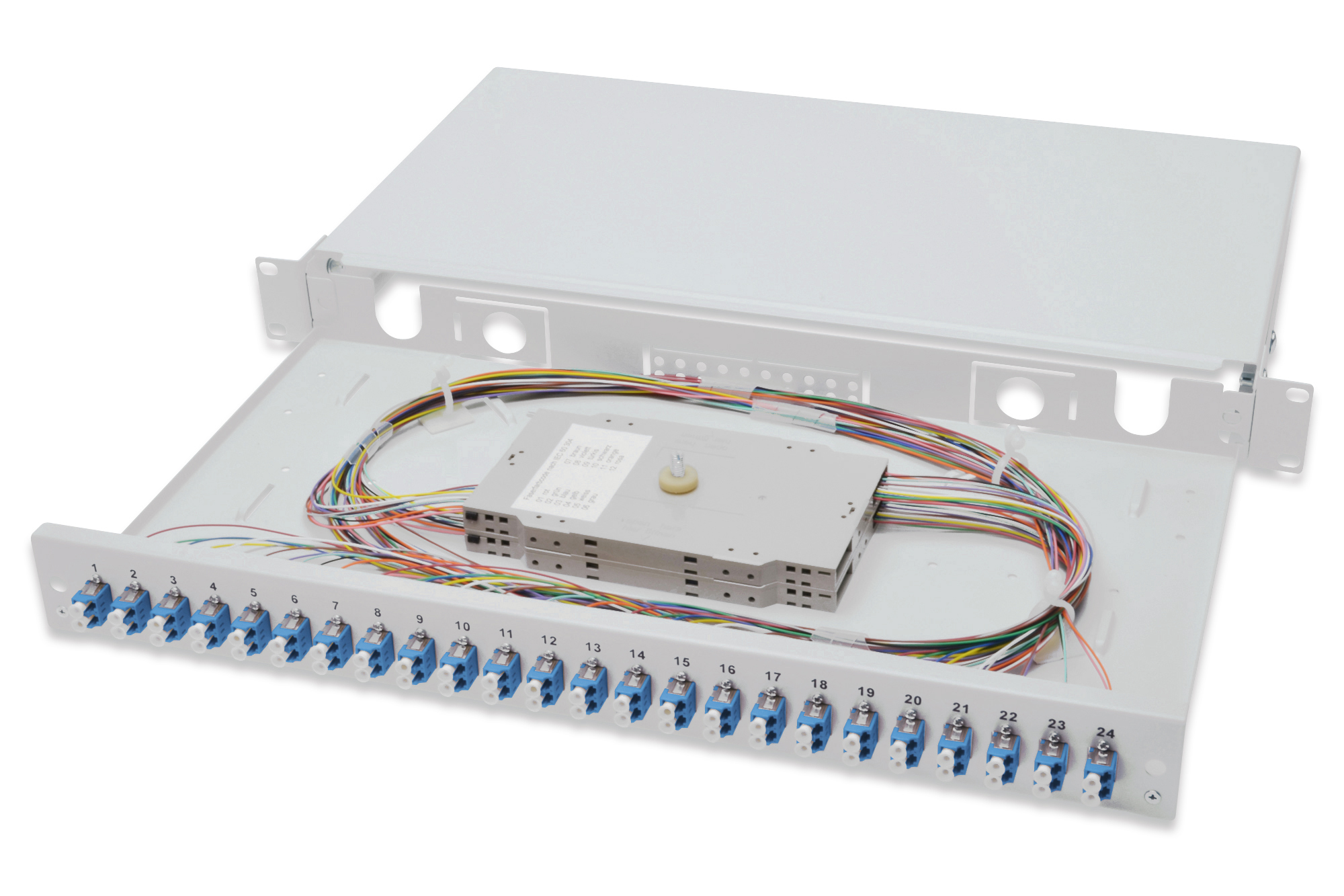 PANNELLO ESTRAIBILE 19" PER FIBRA OTTICA CON 24 CONNETTORI LC OS2 SINGLEMODE