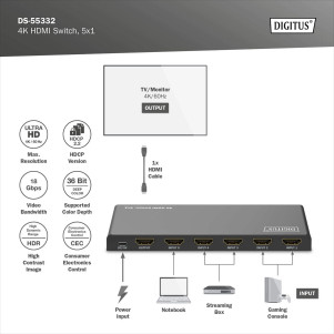 SWITCH HDMI 5x1 4K/60Hz HDCP 2.2