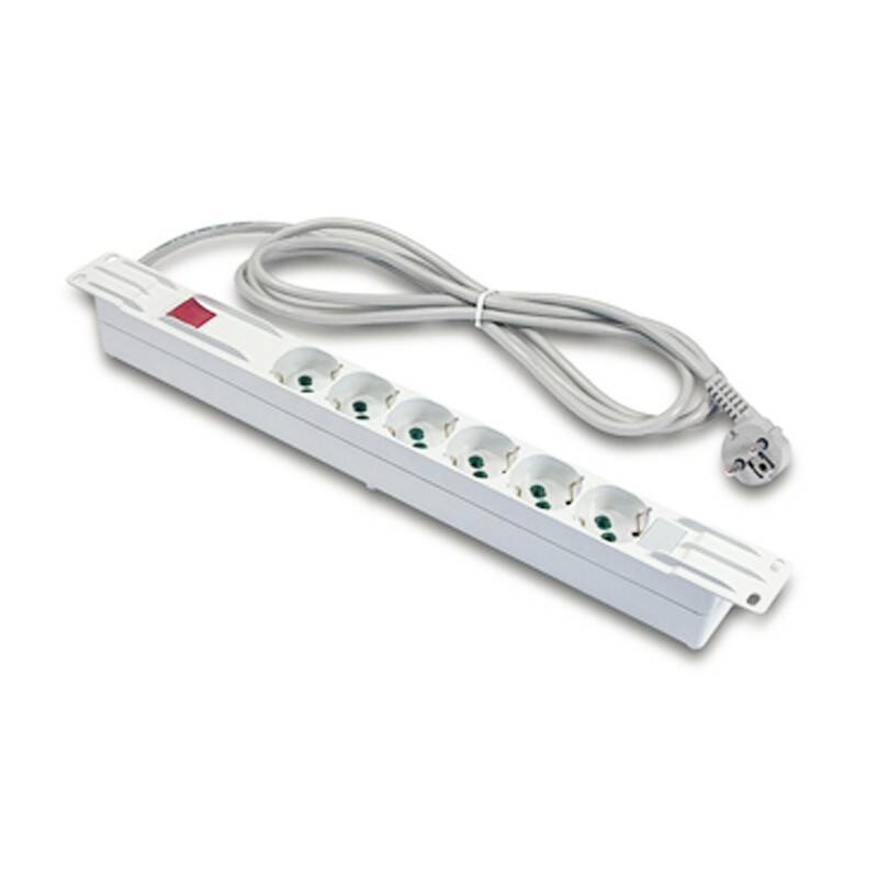 MULTIPRESA ALIMENTAZIONE PER RACK 19" IN PLASTICA CON 6 PRESE UNIVERSALI TRIPOLARI/SCHUKO CON INTERRUTTORE E SPINA SCHUKO CAVO MT 3