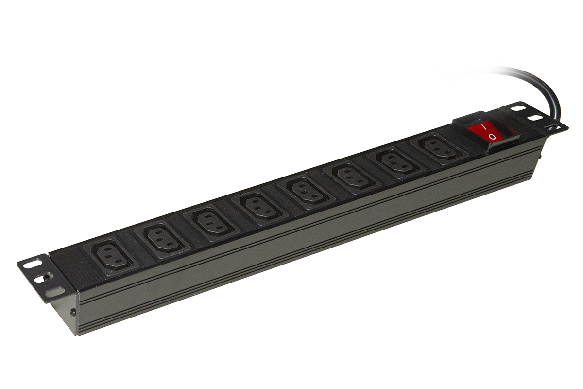 MULTIPRESA ALIMENTAZIONE PER RACK 19" CON 8 PRESE FEMMINA C13, SPINA SCHUKO CAVO MT 3