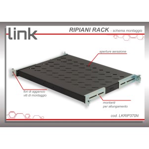 RIPIANO UNIVERSALE PER ARMADIO RACK 19" ALLUNGABILE 370-450 MM CON 4 AGGANCI NERO