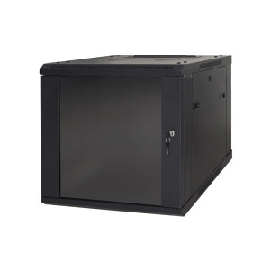 ARMADIO RACK 19" 6 UNITA' DA MURO (A) 370 x (L) 600 x (P) 450 NERO DISASSEMBLATO  PORTA VETRO