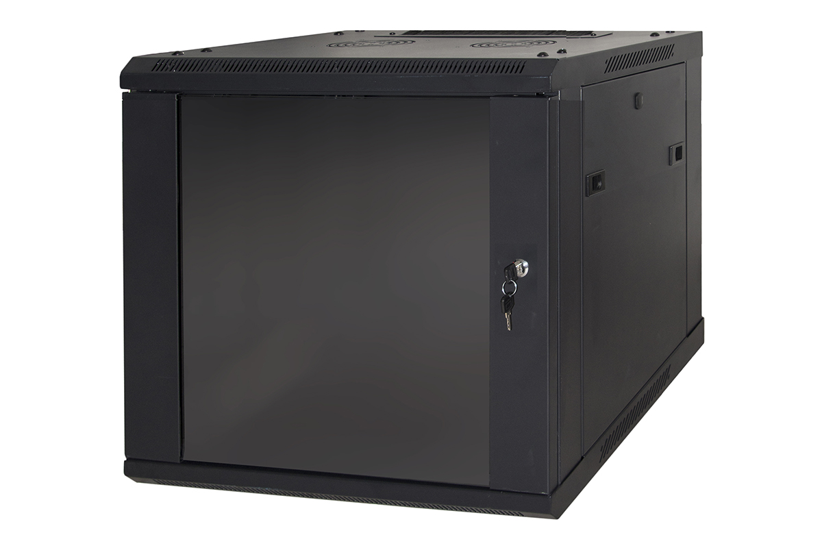 ARMADIO RACK 19" 6 UNITA' DA MURO (A) 370 x (L) 600 x (P) 450 NERO DISASSEMBLATO  PORTA VETRO