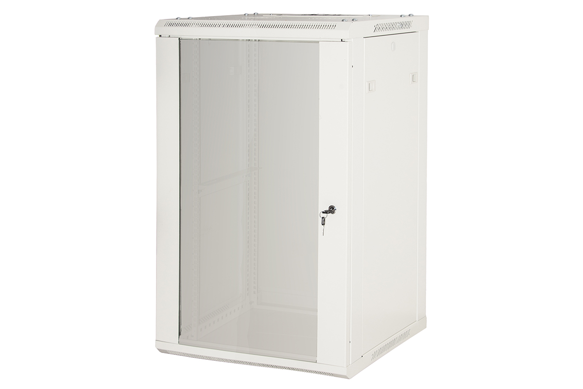 ARMADIO RACK 19" 18 UNITA' DA MURO (A) 905 x( L) 600 x (P) 450 GRIGIO DISASSEMBLATO PORTA VETRO