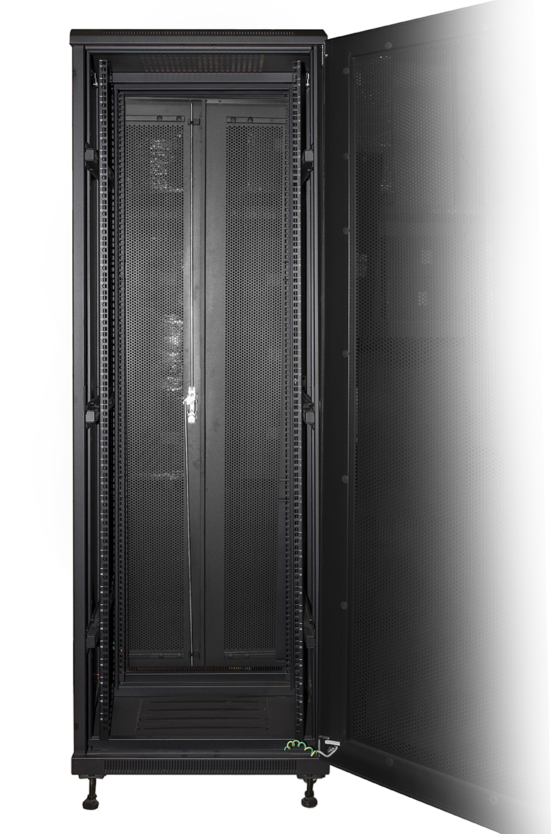 ARMADIO RACK 19" PER RETI 37U (A)1833, (L)600, (P)1000 COLORE NERO PORTA TRAFORATA DISASSEMBLATO