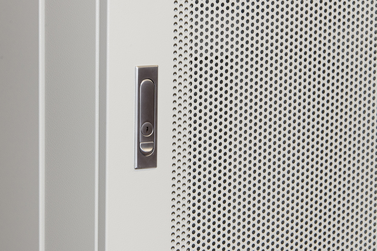 ARMADIO RACK 19" 42U (A)2055, (L)800, (P)1000 PORTA TRAFORATA COLORE GRIGIO DISASSEMBLATO CON GUIDACAVI  LATERALE