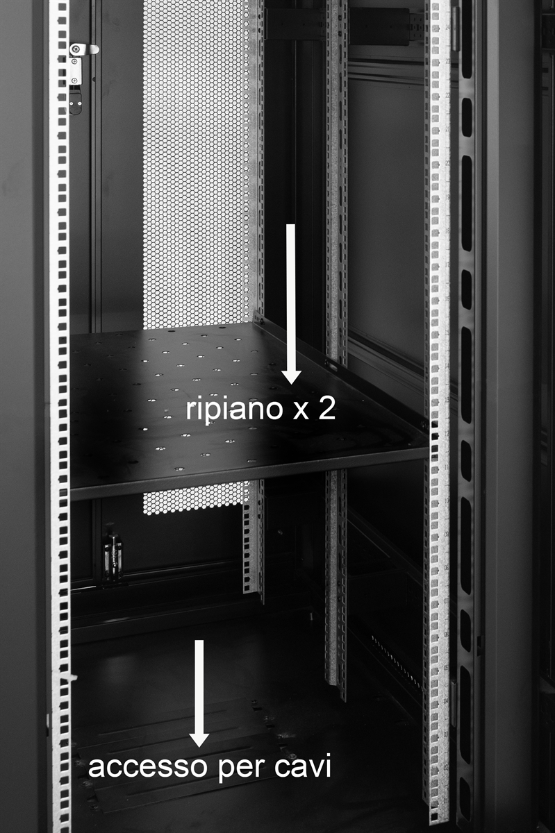 ARMADIO RACK 42U 800X1200 PORTA DOPPIA TRAFORATA CON 2 RIPIANI NERO