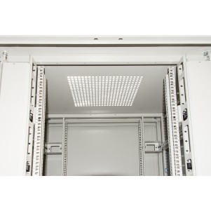 ARMADIO RACK 19" 42U (A)2055, (L)800, (P)800 COLORE GRIGIO PORTA VETRO DISASSEMBLATO CON GUIDACAVI  LATERALE