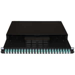 PANNELLO FIBRA OTTICA 19" CON 24 ADATTATORI LC DUPLEX OM3 PROFONDITA' 250 MM COLORE NERO