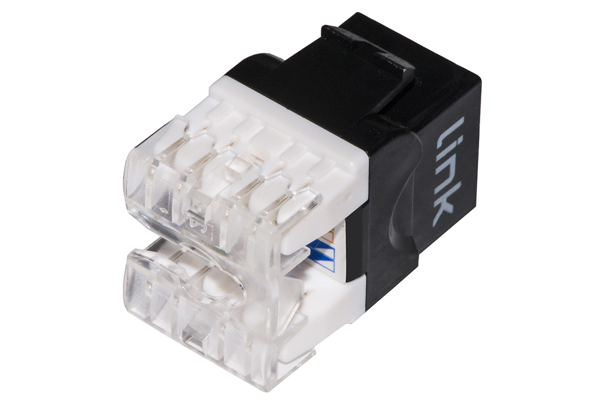 PRESA RETE KEYSTONE JACK RJ45 CATEGORIA 6A UTP COLORE NERO 180° CONTATTI DORATI 50 MICRON