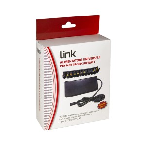 ALIMENTATORE UNIVERSALE PER NOTEBOOK 90 WATT 5A MAX, REGOLAZIONE AUTOMATICA 12-20 VOLT CON 12 ADATTATORI , 1 PORTA USB PER RICARICA 5 VOLT 18 WATT