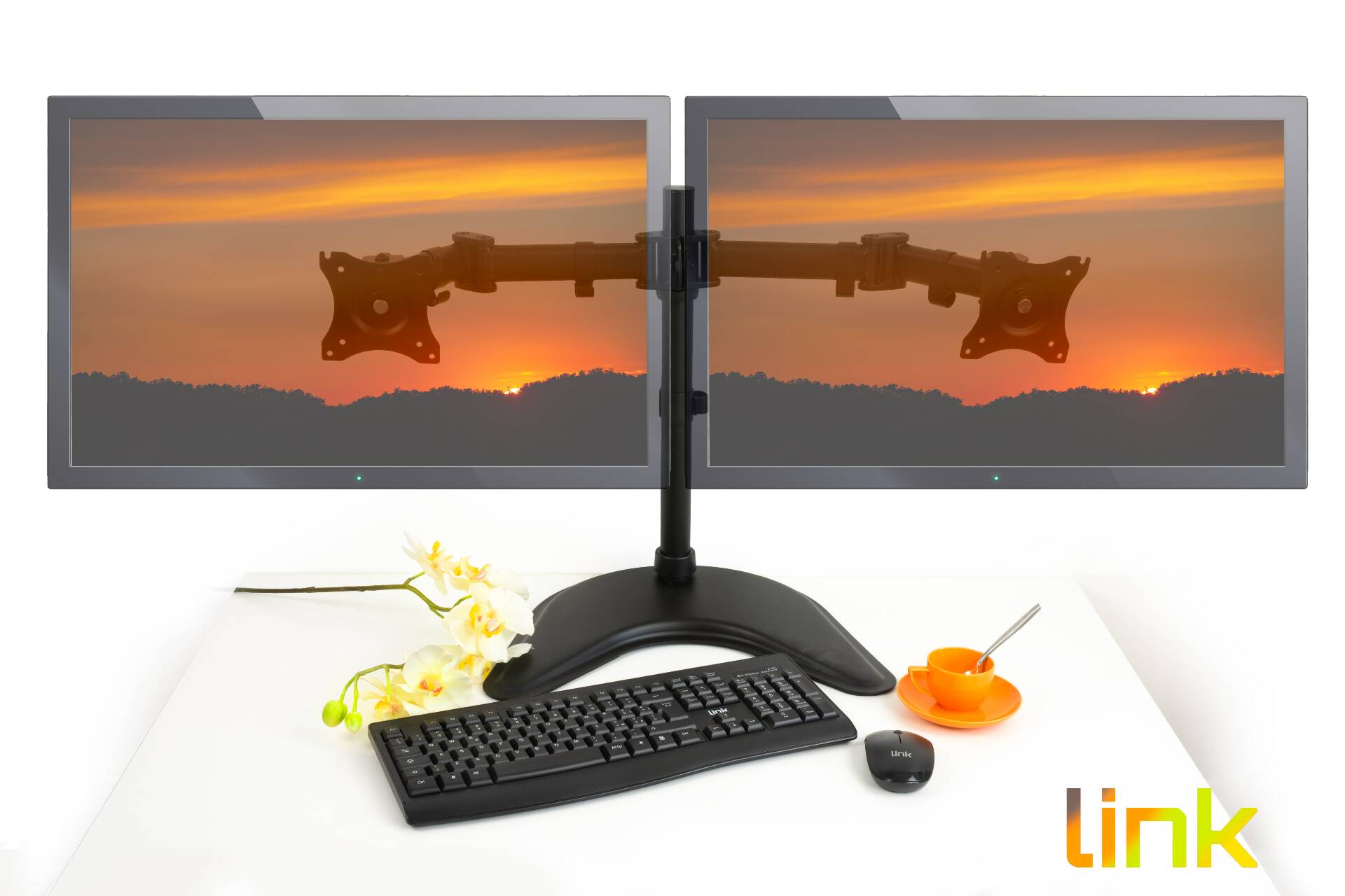 BRACCIO SUPPORTO DA TAVOLO CON BASE PER 2 MONITOR 13-27" FINO A 8 KG A 3 SNODI
