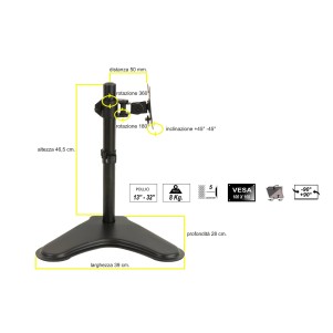 BRACCIO DA TAVOLO CON BASE PER VIDEO FINO A 8 KG DA 13 A 32" FINO A VESA 100X100