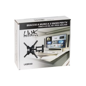 BRACCIO A MURO A 3 SNODI PER TV FINO A 25 KG, 50" FINO A VESA 400X400