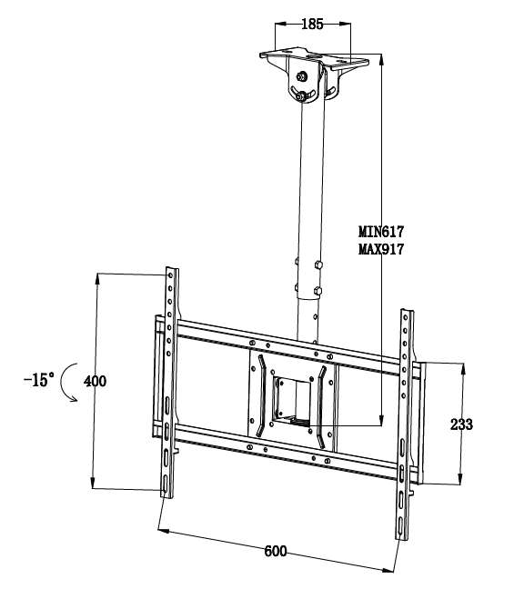 BRACCIO TELESCOPICO DA SOFFITTO PER TV FINO A 40 KG DA 32 A 55" FINO A VESA 600X400