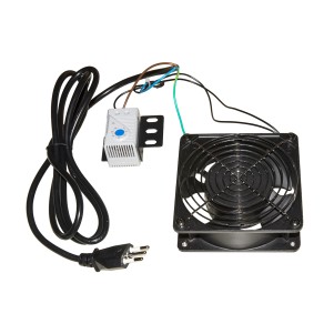 VENTOLA 220 VOLT 120X120 MM UNIVERSALE COLORE NERO PER ARMADI RACK CON TERMOSTATO E CAVO DI ALIMENTAZIONE