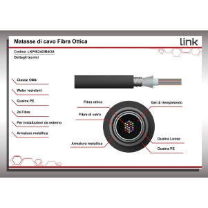 CAVO FIBRA OTTICA 24 FIBRE ARMATO DA ESTERNO/INTERNO ANTIRODITORE OM4 (AL METRO)