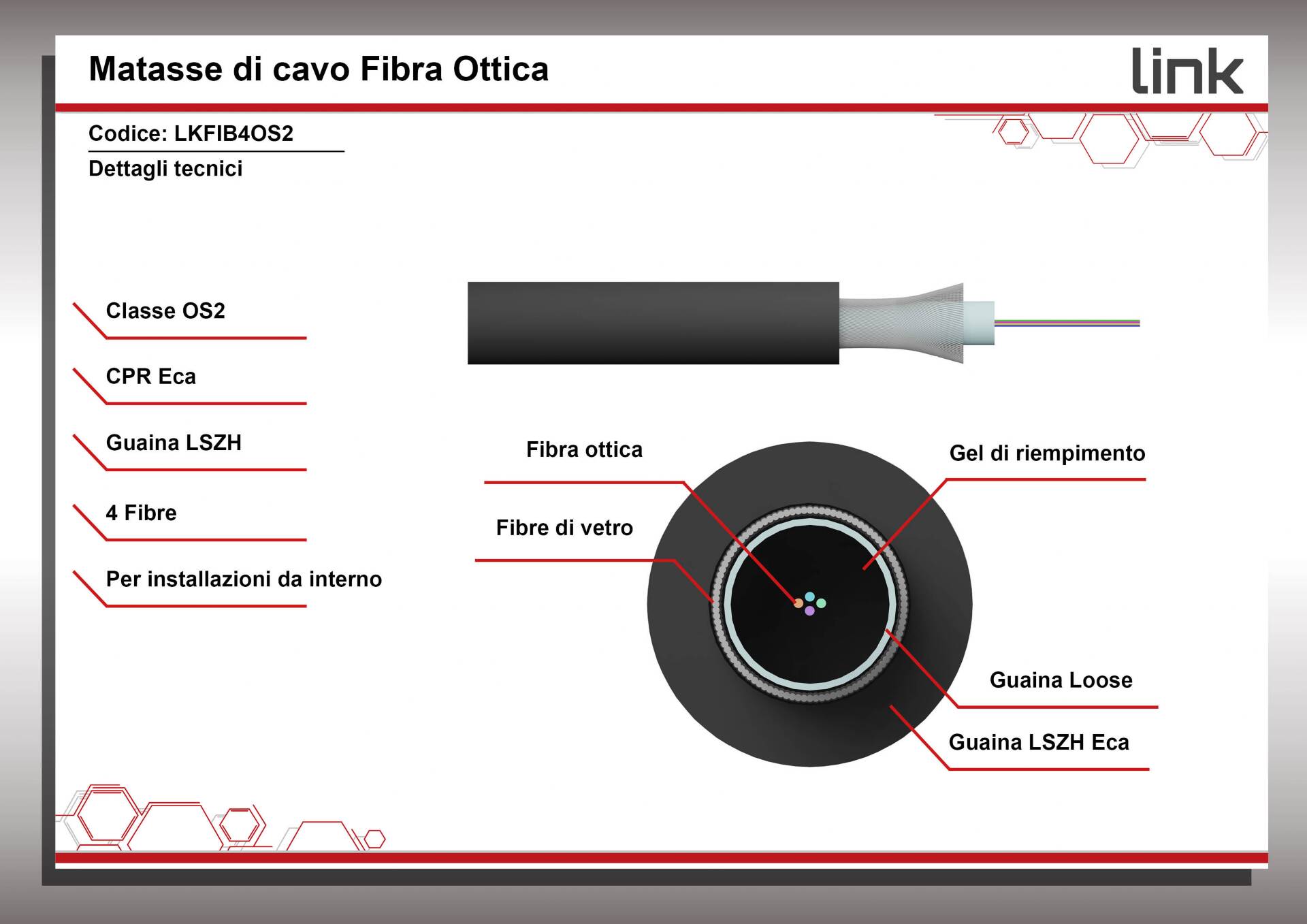 CAVO FIBRA OTTICA 4 FIBRE LOOSE OS2 9/125 NM LSZH INTERNO/ESTERNO (AL METRO)