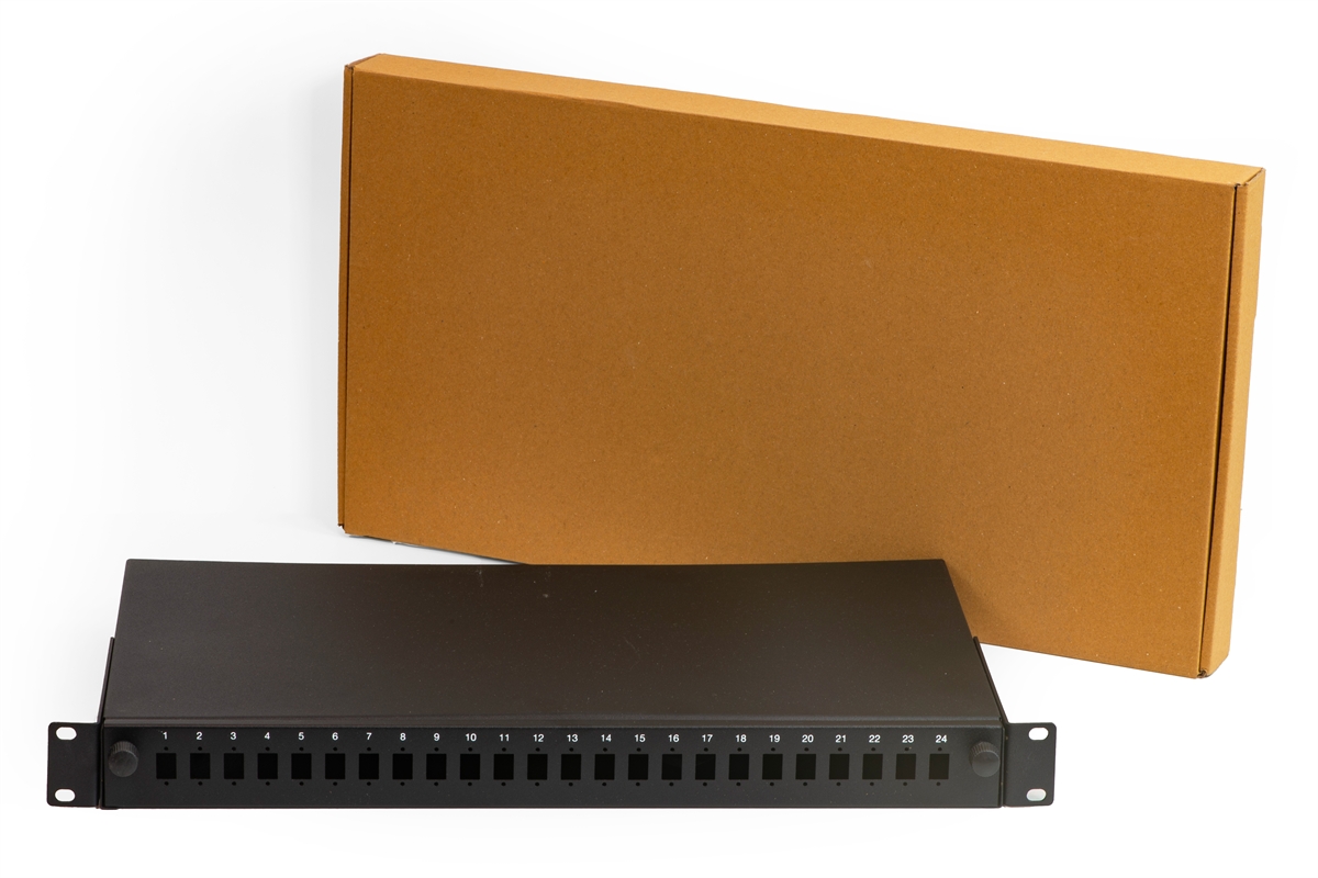 CASSETTO FIBRA OTTICA 24 PORTE PER ADATTATORI LC DUPLEX E SC SIMPLEX 1 UNITA' PER INSTALLAZIONE 19" NERO (VUOTO)