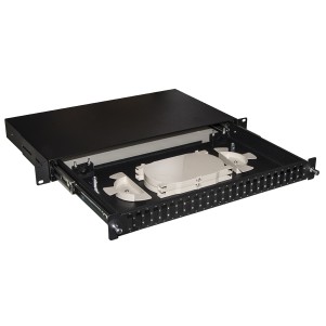 CASSETTO FIBRA OTTICA 24 PORTE PER ADATTATORI SC DUPLEX 1 UNITA' PER INSTALLAZIONE 19" NERO CON BINARI TELESCOPICI