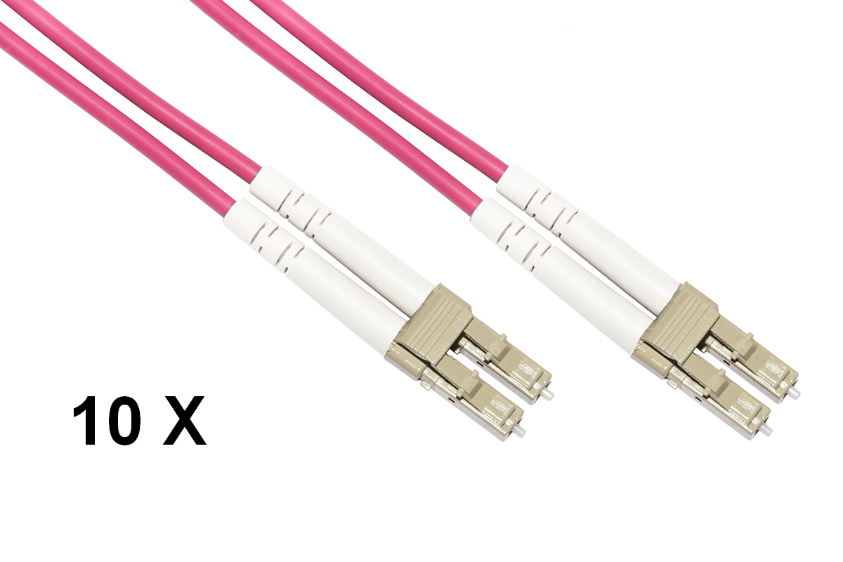 CONFEZIONE 10 CAVO FIBRA OTTICA LC A LC MULTIMODE DUPLEX OM4 GUAINA 2 MM 50/125 MT.1