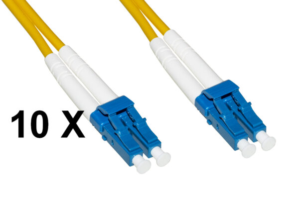 CONFEZIONE 10 CAVI FIBRA OTTICA LC A LC SINGLEMODE DUPLEX OS2 GUAINA 2 MM 9/125 MT.2