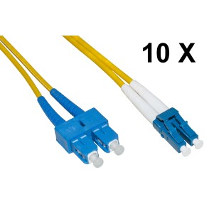 CONFEZIONE 10 CAVI FIBRA OTTICA LC A SC SINGLEMODE DUPLEX OS2 GUAINA 2 MM 9/125 MT.2
