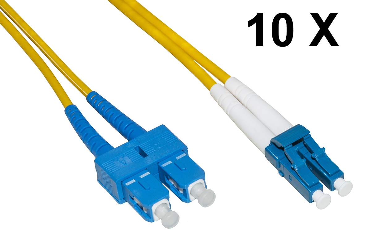 CONFEZIONE 10 CAVI FIBRA OTTICA LC A SC SINGLEMODE DUPLEX OS2 GUAINA 2 MM 9/125 MT.5