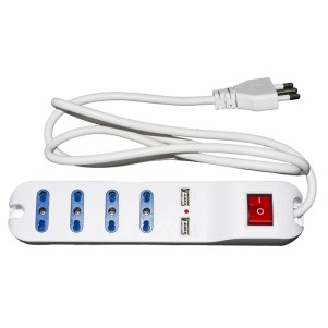 MULTIPRESA 4 PRESE UNIVERSALI ITA 10/16 A - SPINA 16 A CON INTERRUTTORE CON 2 PRESE USB