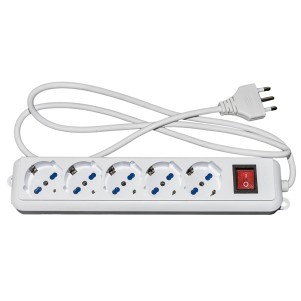 MULTIPRESA 5 PRESE UNIVERSALI ITA/SCHUKO 10/16 A - SPINA 16 A CON INTERRUTTORE