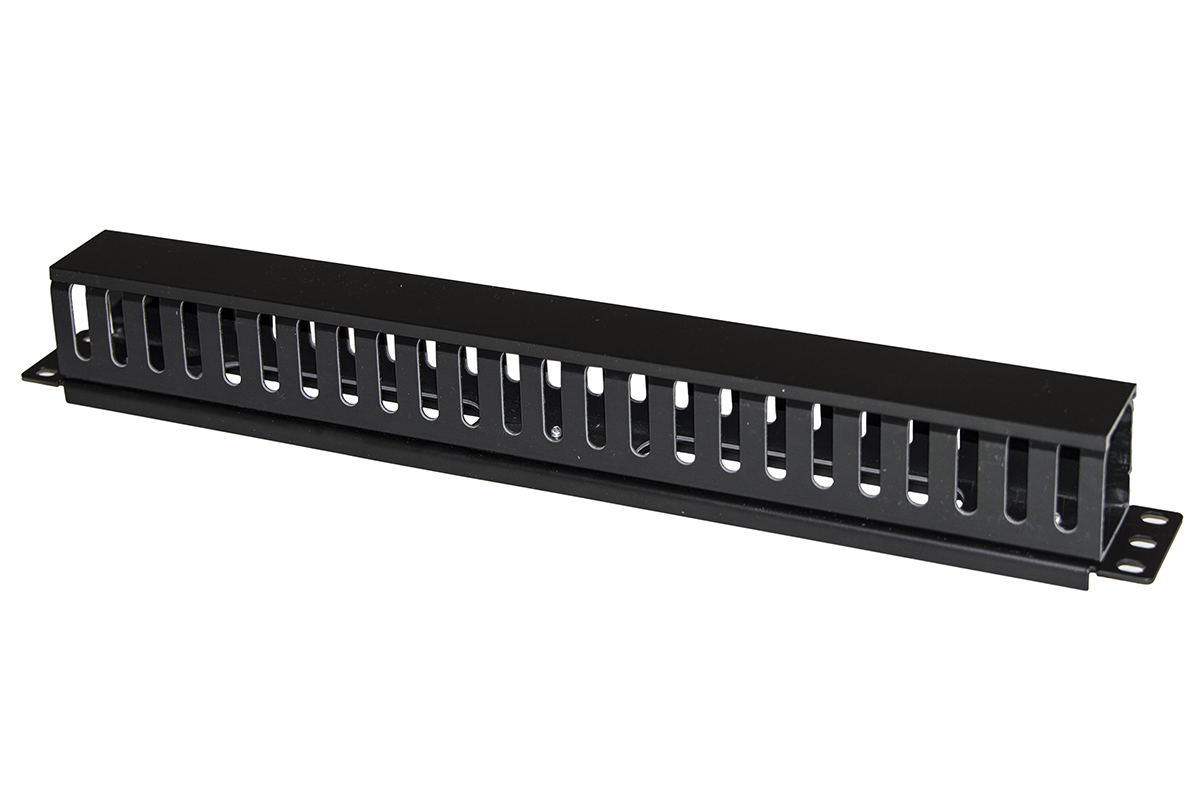 PANNELLO PASSACAVI 1 UNITA' A GABBIA PER RACK 19" CON COPERCHIO SCORREVOLE 25 SLOT COLORE NERO