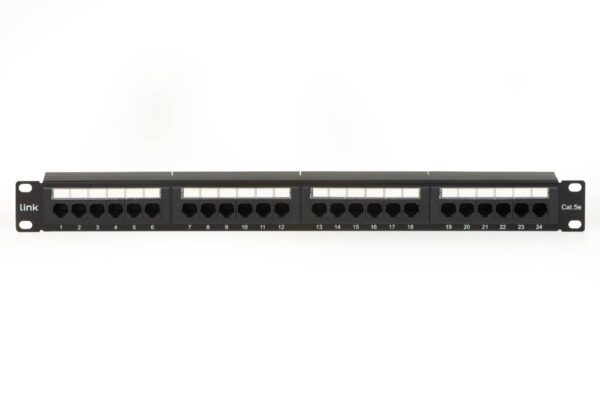 PANNELLO PATCH 19" NON SCHERMATO UTP 24 PORTE 8 POLI RJ45 PER RETI CATEGORIA 5E NERO
