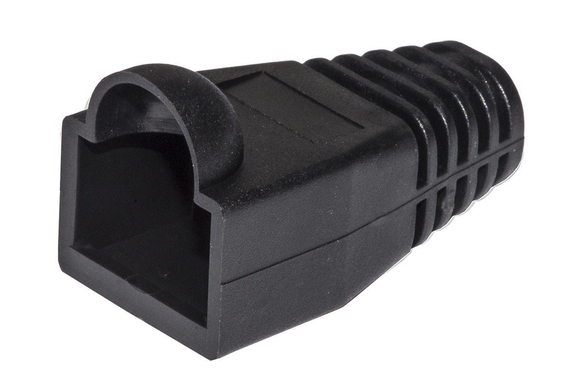 CONFEZIONE 100 COPRICONNETTORI 6MM PER PLUG RJ45 8 POLI CAVO CAT 5E- 6 NERI