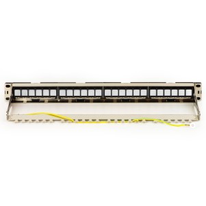 PANNELLO PATCH VUOTO IN METALLO CON FRAME REMOVIBILI CON BARRA SUPPORTO POSTERIORE PER CONNETTORI SCHERMATI CON PRESA A TERRA