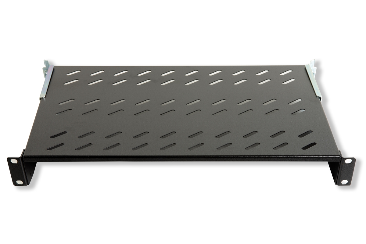 RIPIANO PER ARMADIO 19" 1 UNITA' PROFONDITA' 350 MM. (UNIVERSALE) 4 ATTACCHI (FRONTALE+POSTERIORE) COLORE NERO