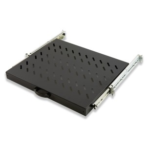 RIPIANO UNIVERSALE PER ARMADIO RACK 19" ESTRAIBILE SU BINARI TELESCOPICI 1 UNITA' NERO 370 MM.