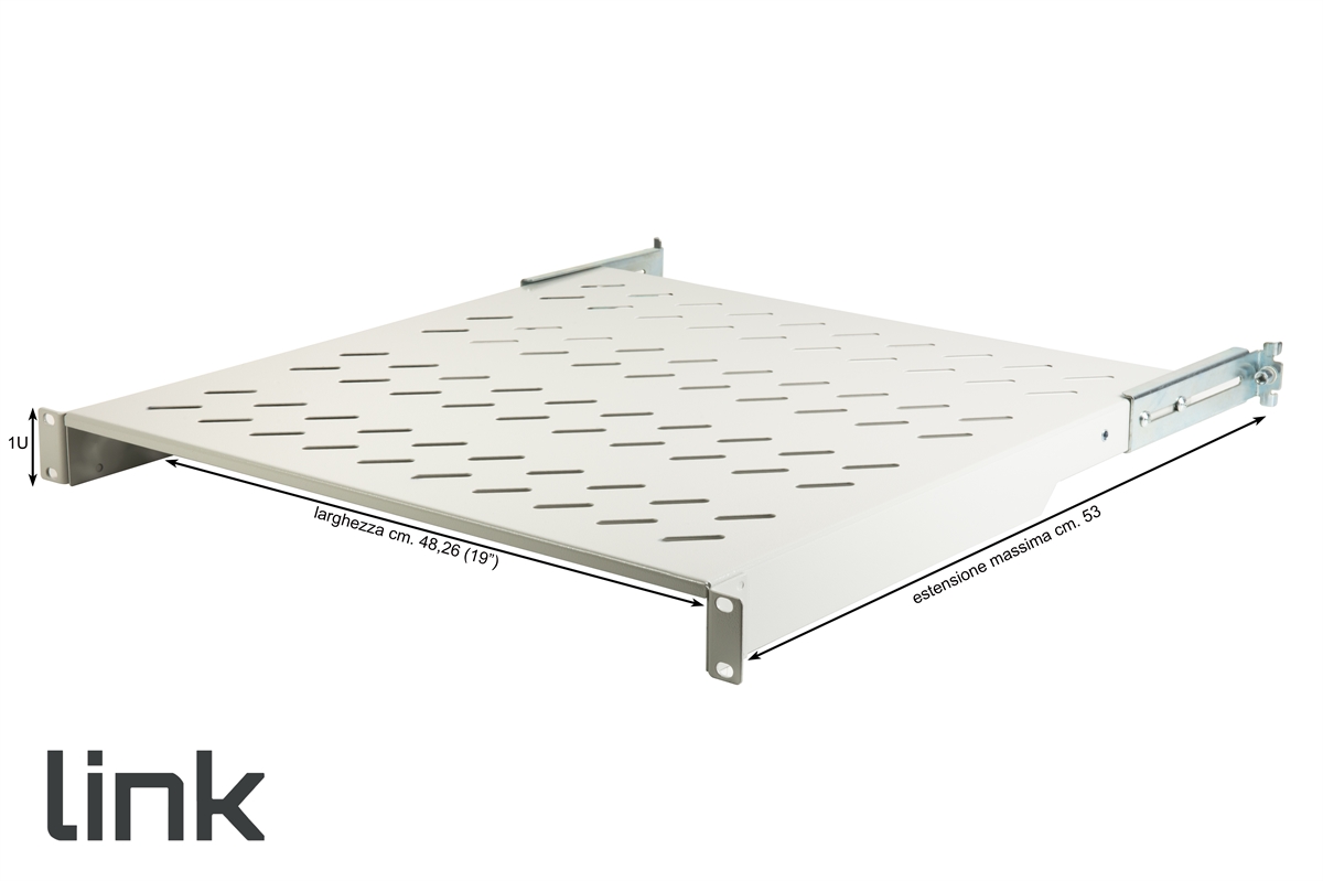RIPIANO PER ARMADIO 19" 1 UNITA' PROFONDITA' 450 MM. (UNIVERSALE) 4 ATTACCHI (FRONTALE+POSTERIORE) COLORE GRIGIO
