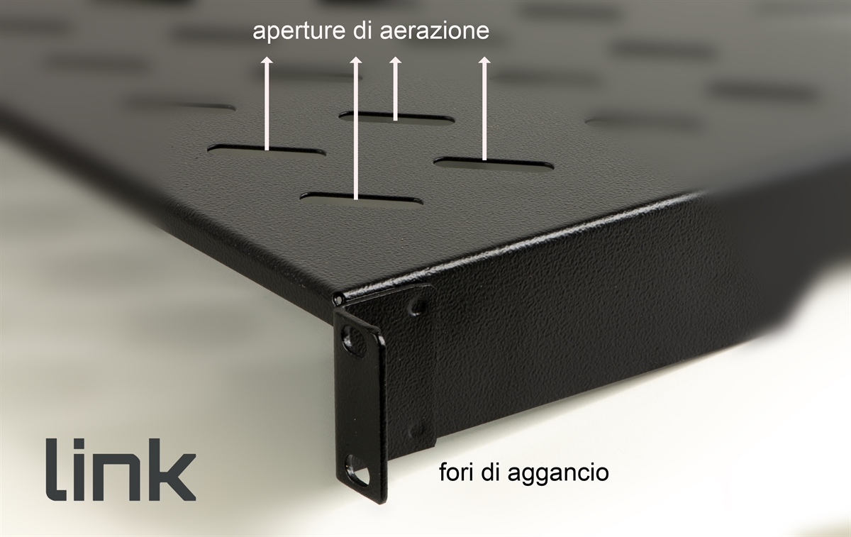 RIPIANO PER ARMADIO 19" 1 UNITA' PROFONDITA' 450 MM. (UNIVERSALE) 4 ATTACCHI (FRONTALE+POSTERIORE) COLORE NERO