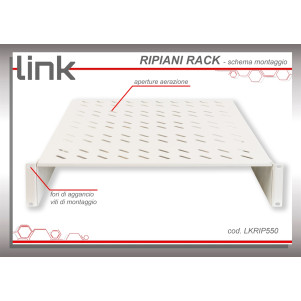 RIPIANO PER ARMADIO 19" 2 UNITA' PROFONDITA' 550 MM. (UNIVERSALE) 2 ATTACCHI (FRONTALI) COLORE GRIGIO