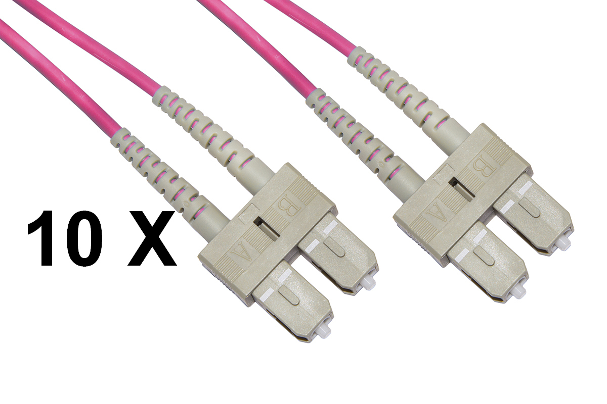 CONFEZIONE 10 CAVI FIBRA OTTICA SC A SC MULTIMODE DUPLEX OM4 GUAINA 2 MM 50/125 MT.3