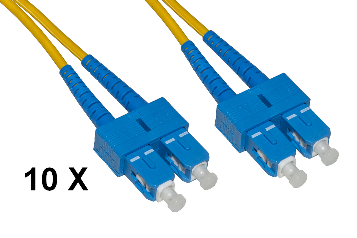 CONFEZIONE 10 CAVI FIBRA OTTICA SC A SC SINGLEMODE DUPLEX OS2 GUAINA 2 MM 9/125 MT.5