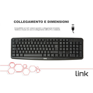 KIT TASTIERA ITALIANA 108 TASTI E MOUSE OTTICO CON CAVO USB