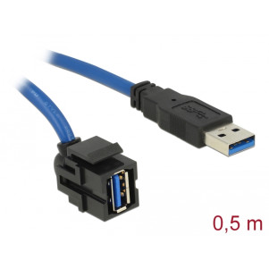 Delock Keystone Module USB 3.0 A female 250° > USB 3.0 A male with cable black
